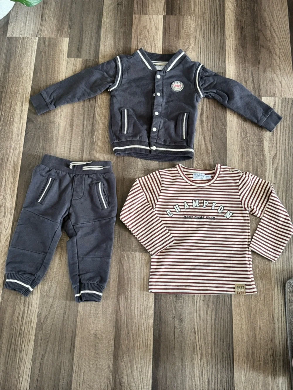 Kids Navy Varsity Jacket & Joggers with Striped Tee - Picture 1 of 5